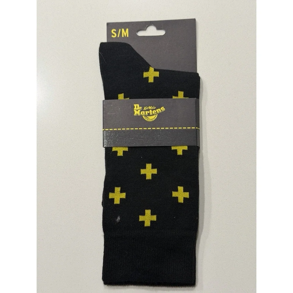 Dr Martens AC623018 Cross Logo Black Yellow Cotton Blend Crew Socks S/M NWT